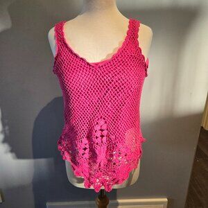 George Pink Crochet Knit Tank Top | Size Large | Pink